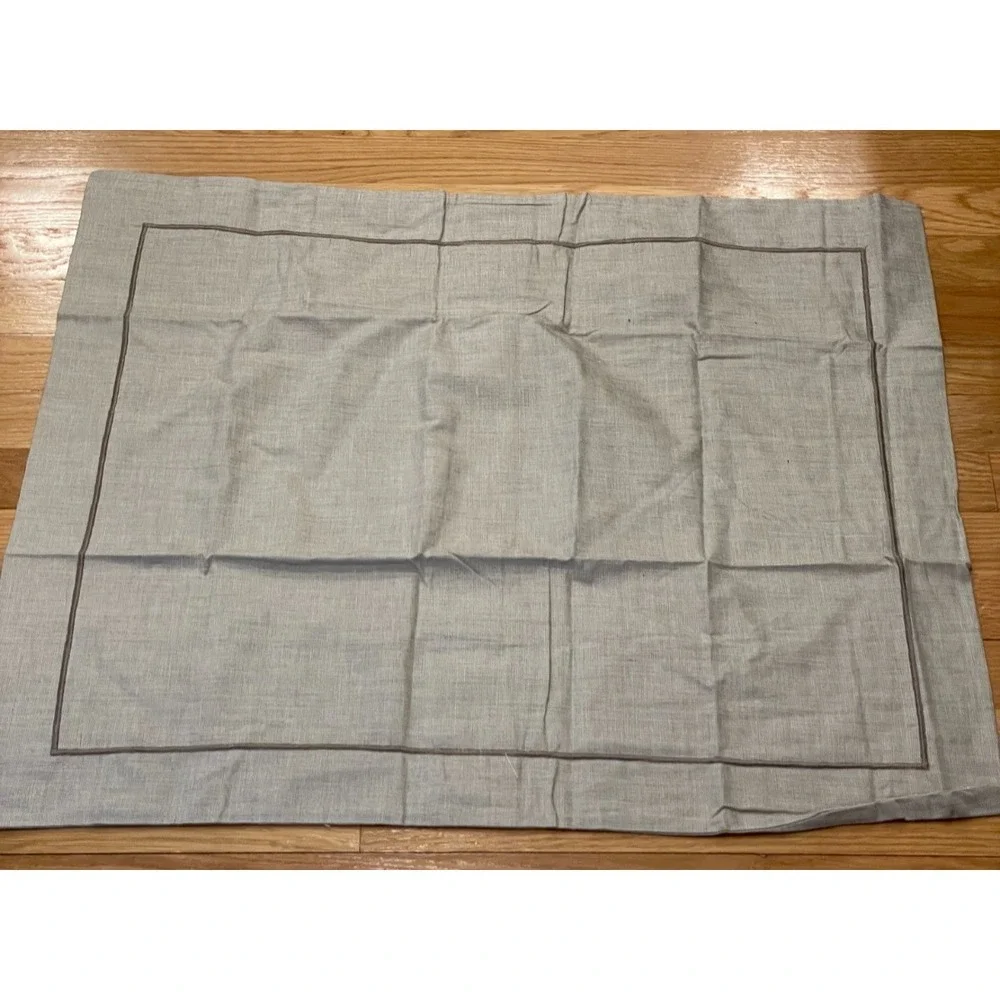Crate‎ & Barrel King Pillow Sham Check Hatch Cotton Taupe Border 30 x 24 New